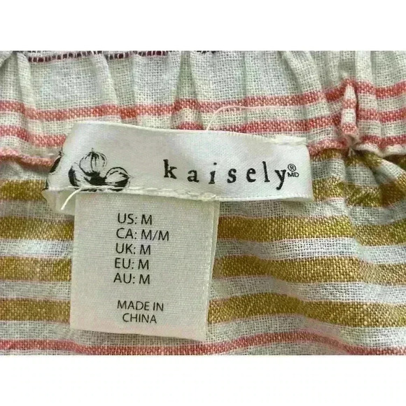 Kaisely Women's Size MED Cropped 100% Cotton Striped Yellow Pink Straps - Picture 7 of 8